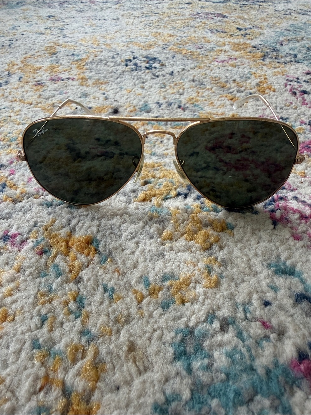 Ray-Ban Gold Frame Aviator Sunglasses with Dark Green Lenses